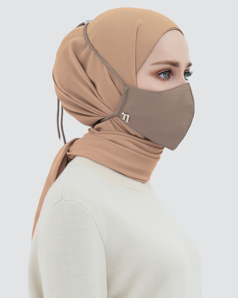 3-PLY COTTON FACE MASK - ADJUSTABLE HEADLOOP - BROWN