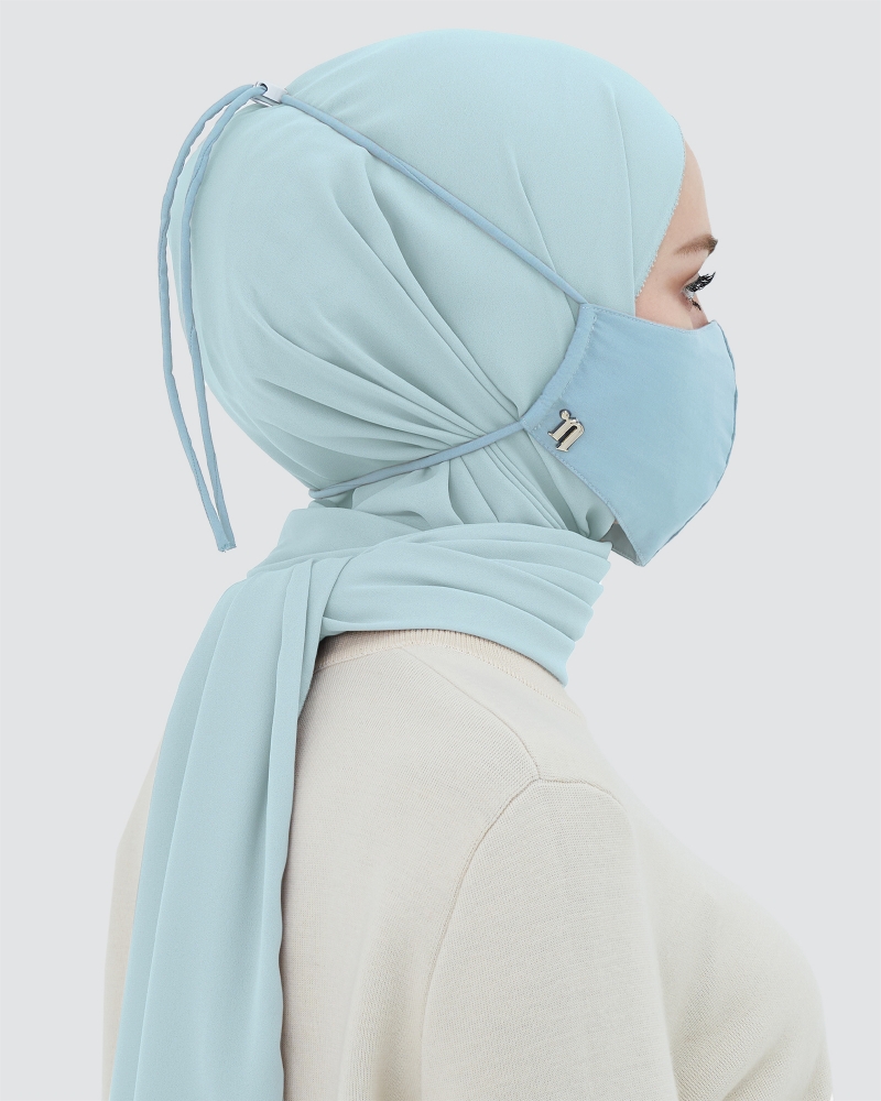 3-PLY COTTON FACE MASK - ADJUSTABLE HEADLOOP - SKY BLUE