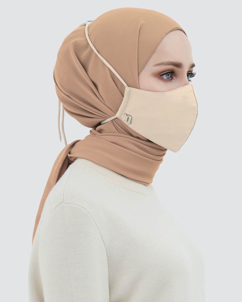 3-PLY COTTON FACE MASK - ADJUSTABLE HEADLOOP - VANILLA