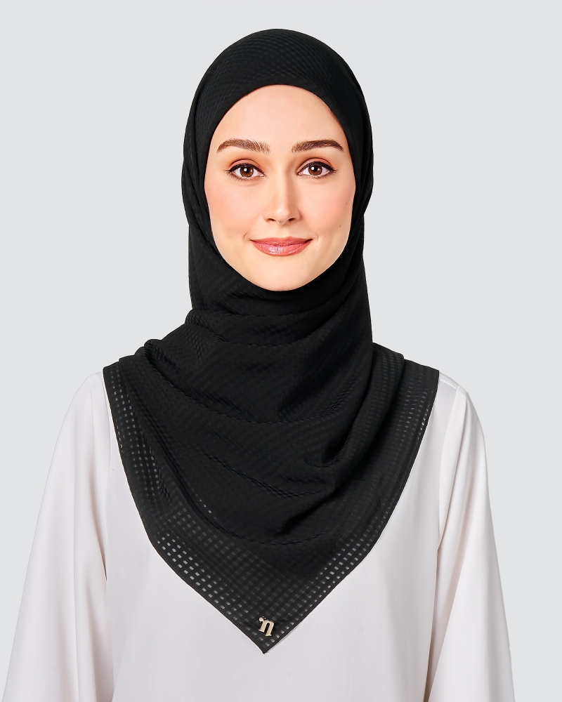 GINGHAM TEXTURED CHIFFON SQUARE - BLACK
