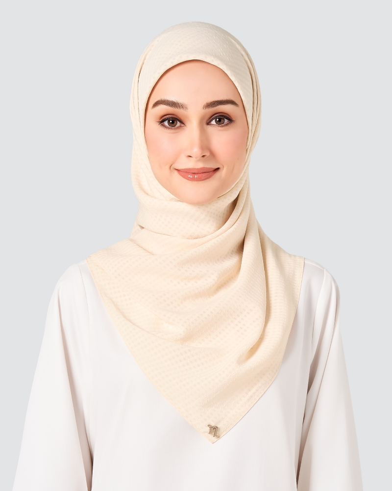 GINGHAM TEXTURED CHIFFON SQUARE - CREAM