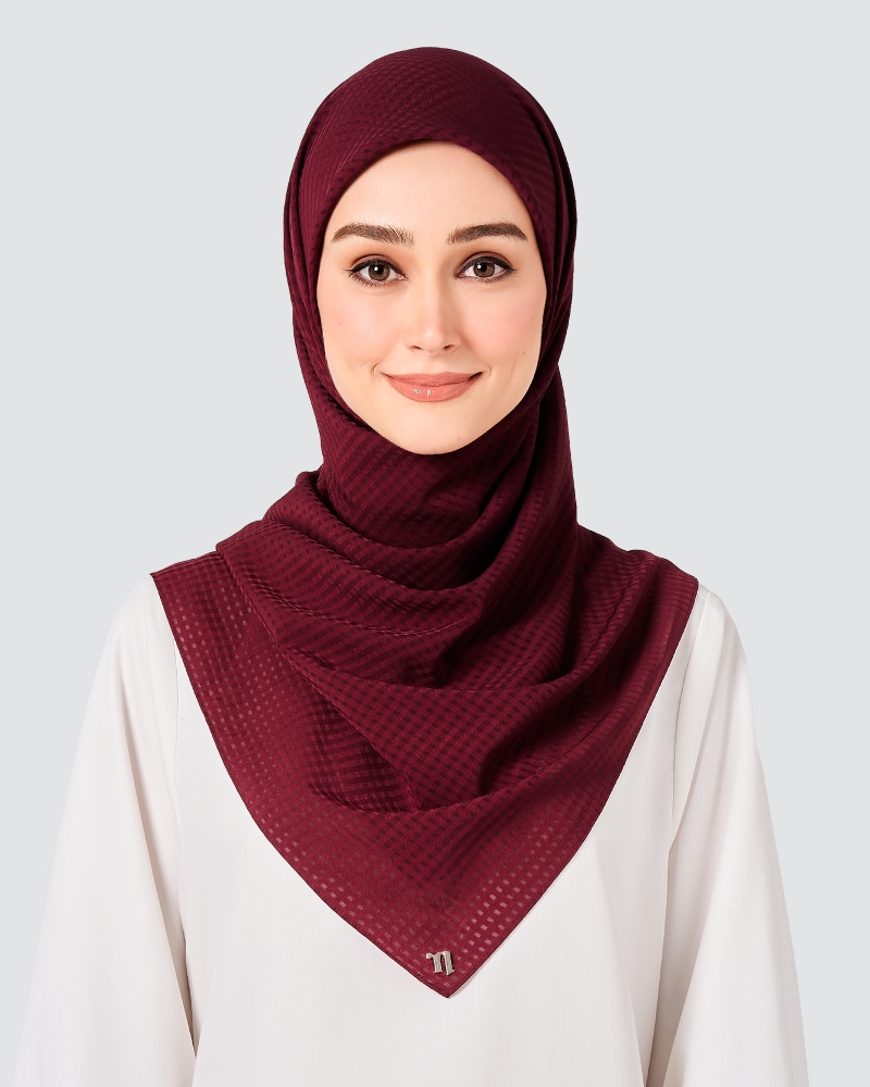GINGHAM TEXTURED CHIFFON SQUARE - MAROON