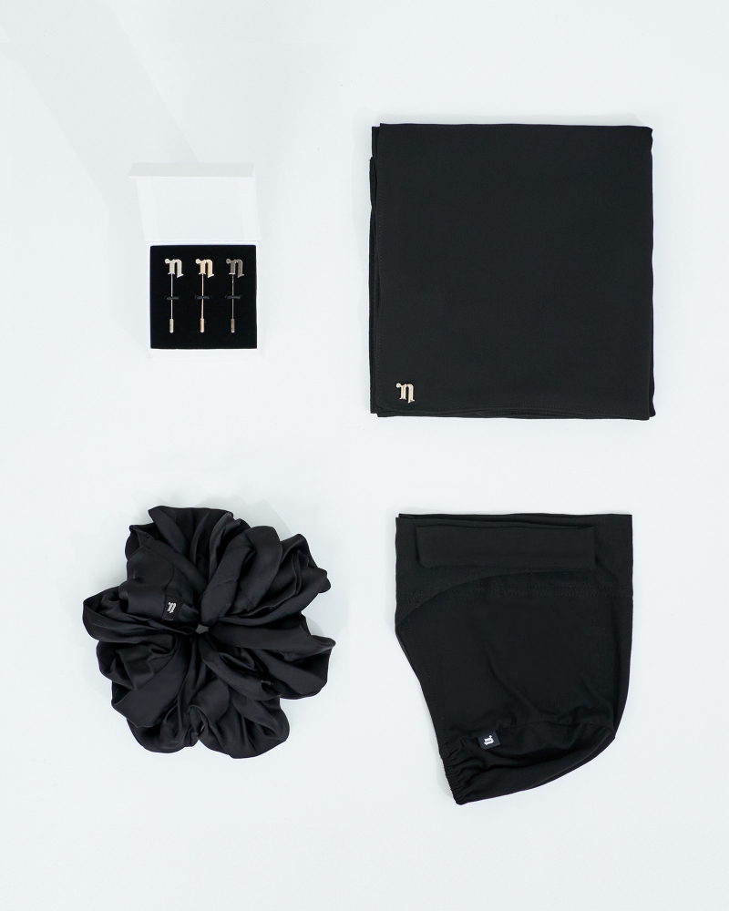 FIRST HIJAB KIT - MISORA CHIFFON SEMI-INSTANT - BLACK