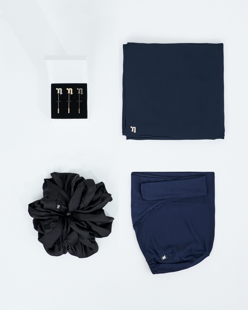 FIRST HIJAB KIT - MISORA CHIFFON SEMI-INSTANT - DARK MIDNIGHT BLUE