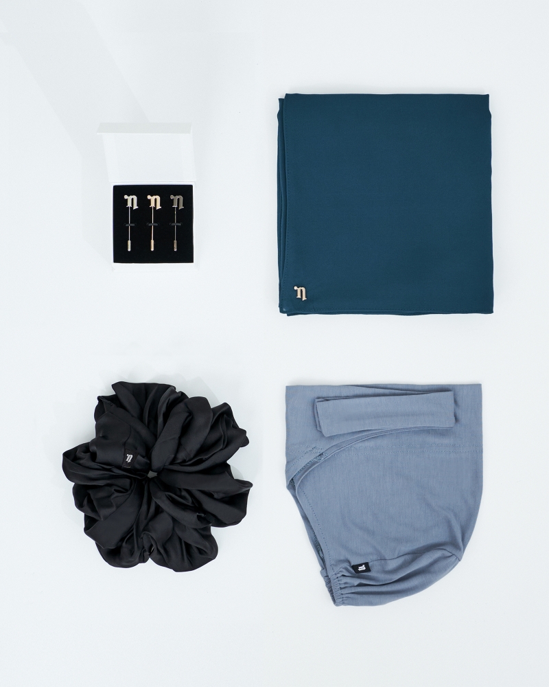 FIRST HIJAB KIT - MISORA CHIFFON SEMI-INSTANT - DARK PEACOAT BLUE