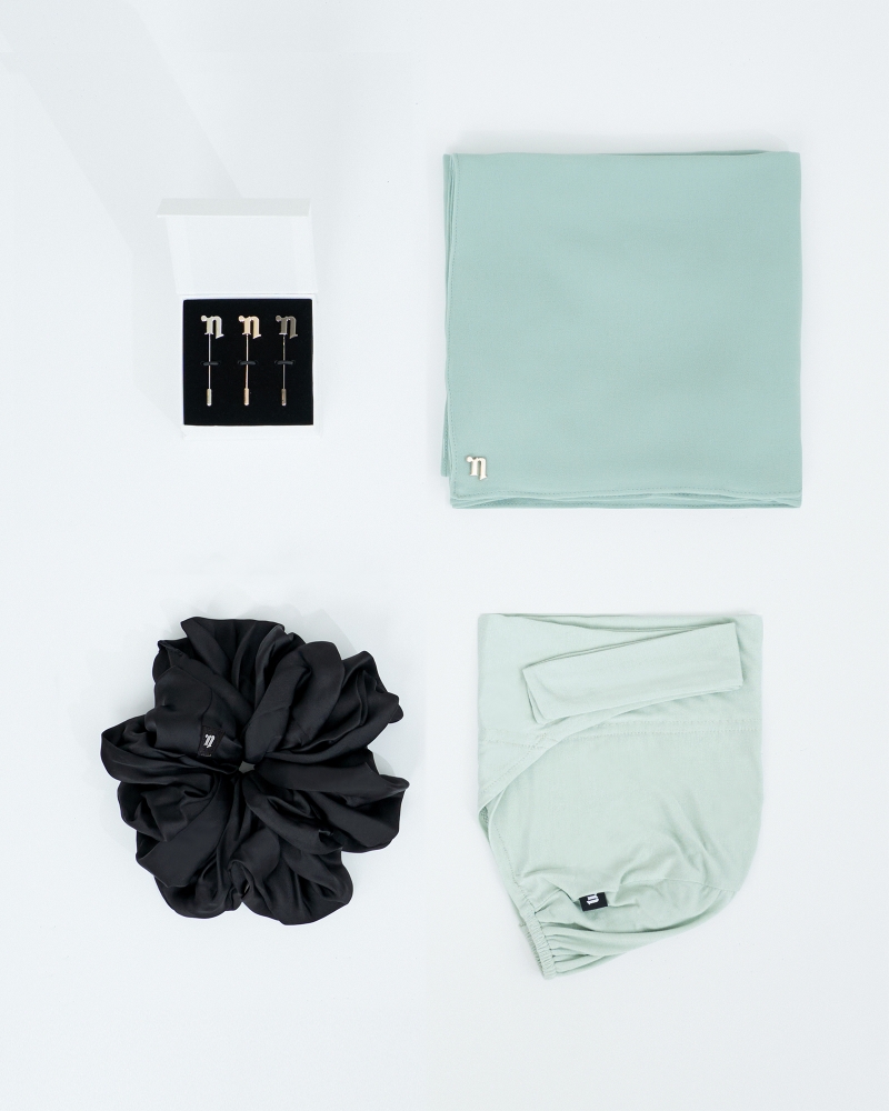 FIRST HIJAB KIT - MISORA CHIFFON SEMI-INSTANT - DUSTY MINT CYAN