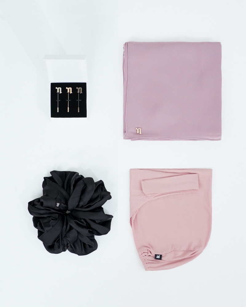 FIRST HIJAB KIT - MISORA CHIFFON SEMI-INSTANT - DUSTY ROSE MAUVE