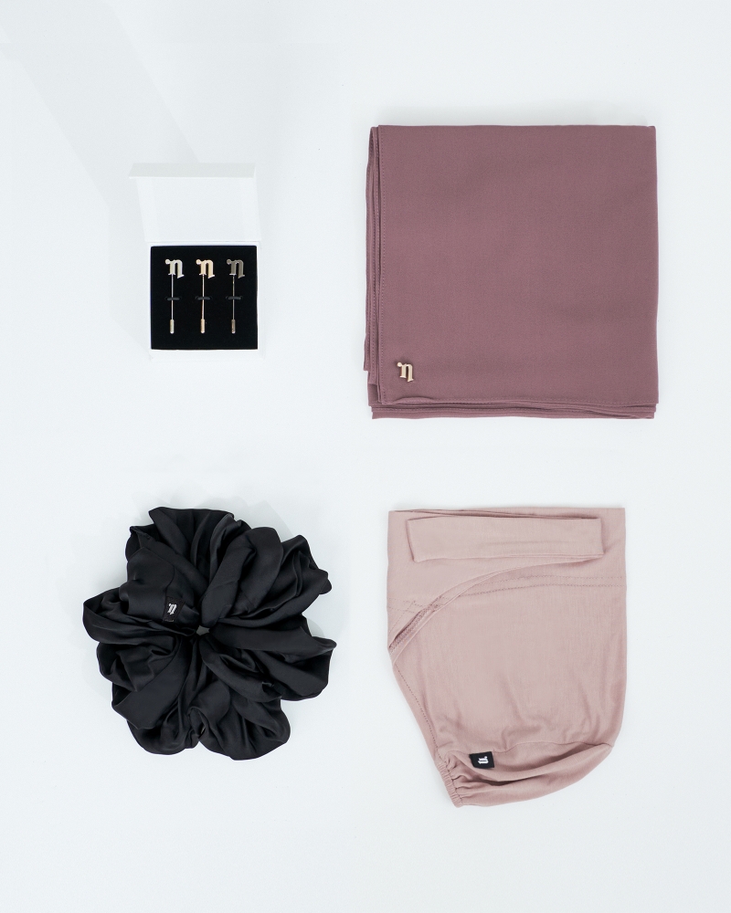 FIRST HIJAB KIT - MISORA CHIFFON SEMI-INSTANT - SMOKEY BROWN ROSE
