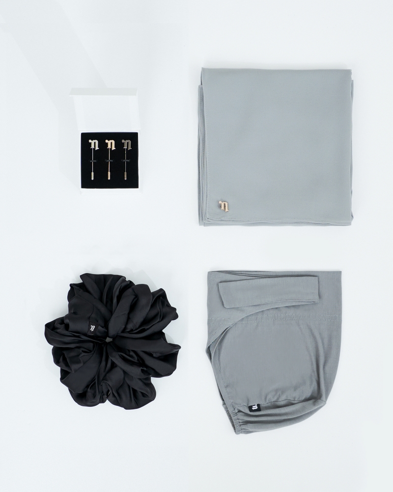 FIRST HIJAB KIT - MISORA CHIFFON SEMI-INSTANT - SMOKEY GREY-GREEN