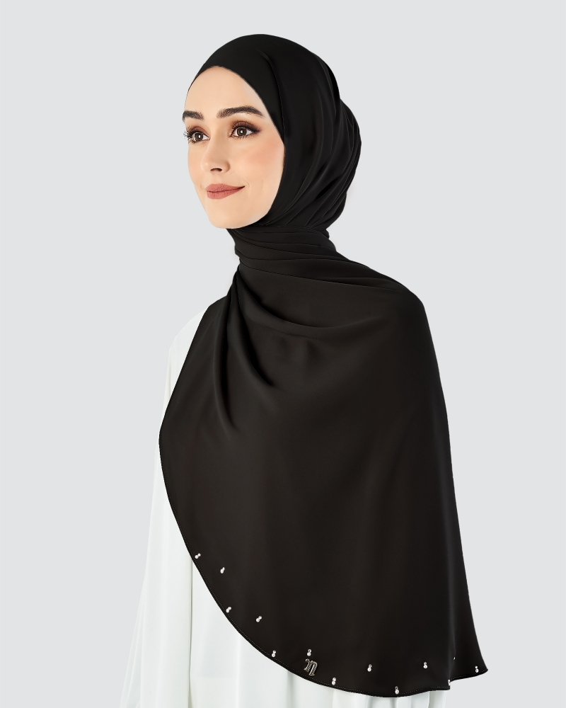 LADY WARDA CRYSTAL CHIFFON SHAWL - BLACK