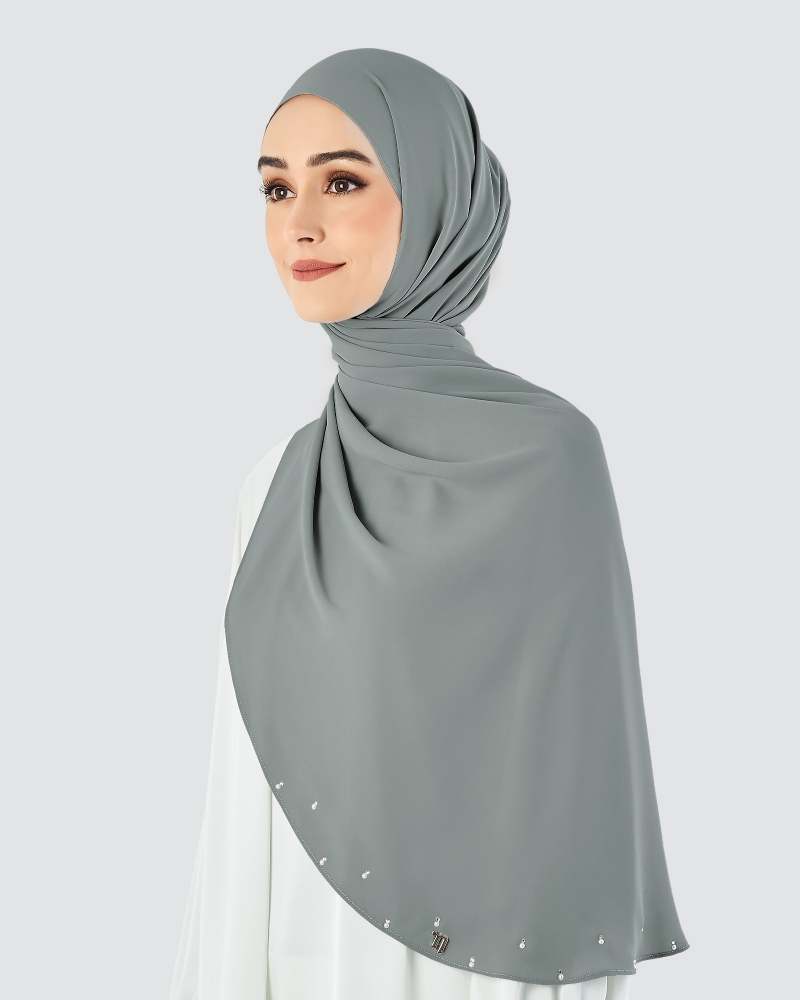 LADY WARDA CRYSTAL CHIFFON SHAWL - SILVER GREY