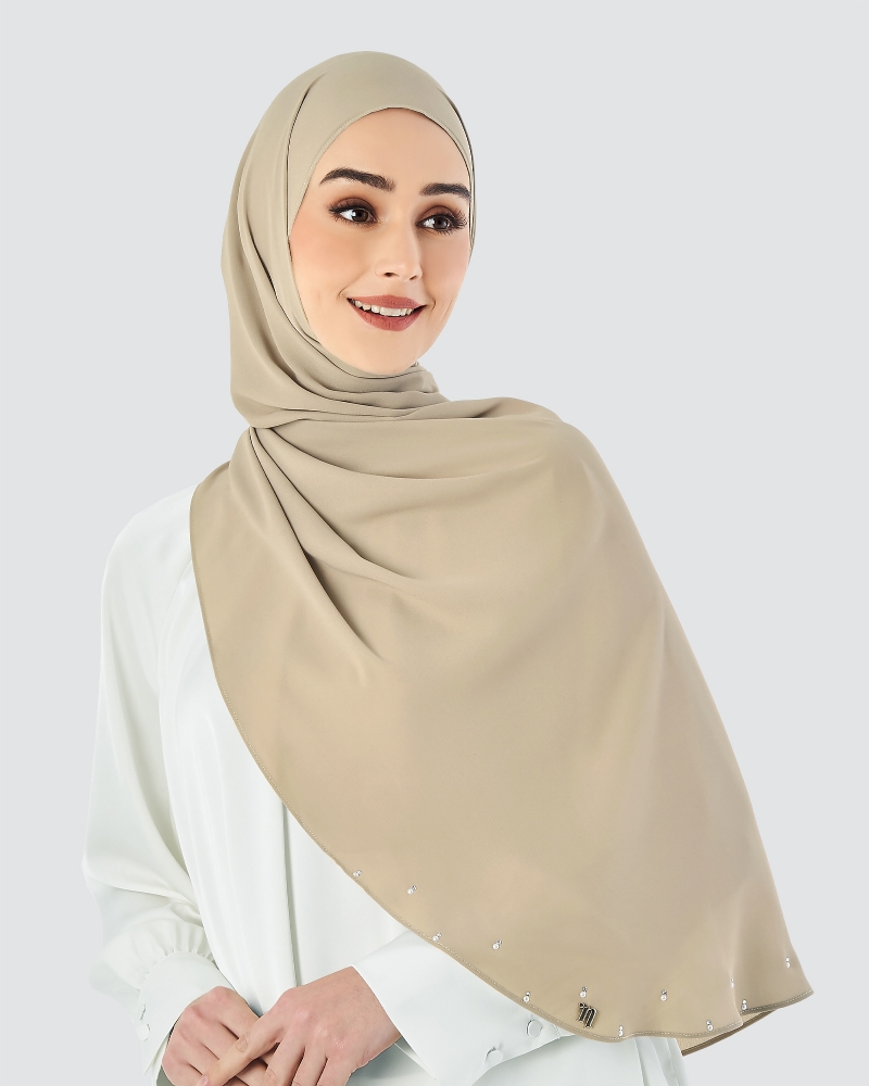 LADY WARDA CRYSTAL CHIFFON SHAWL - TAN