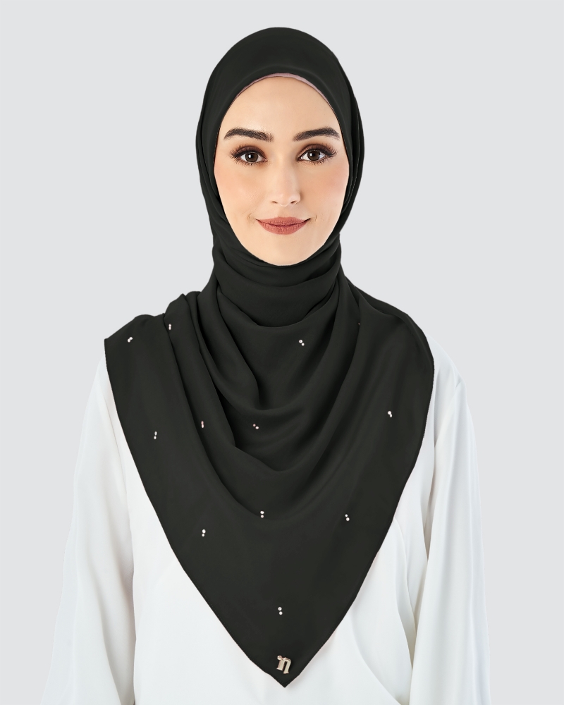 LADY WARDA CRYSTAL COTTON VOILE SQUARE - BLACK