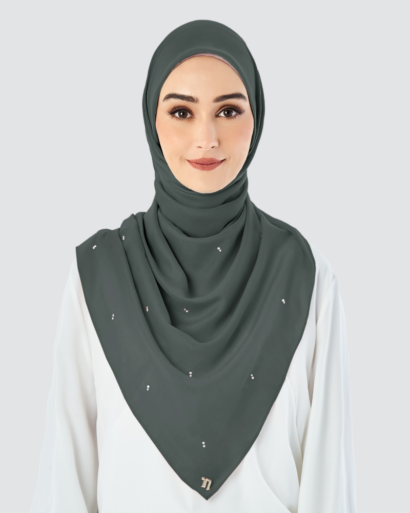 LADY WARDA CRYSTAL COTTON VOILE SQUARE - DARK GREY
