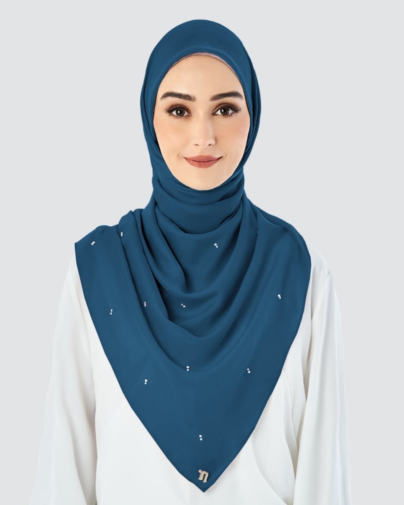 LADY WARDA CRYSTAL COTTON VOILE SQUARE - NAVY BLUE