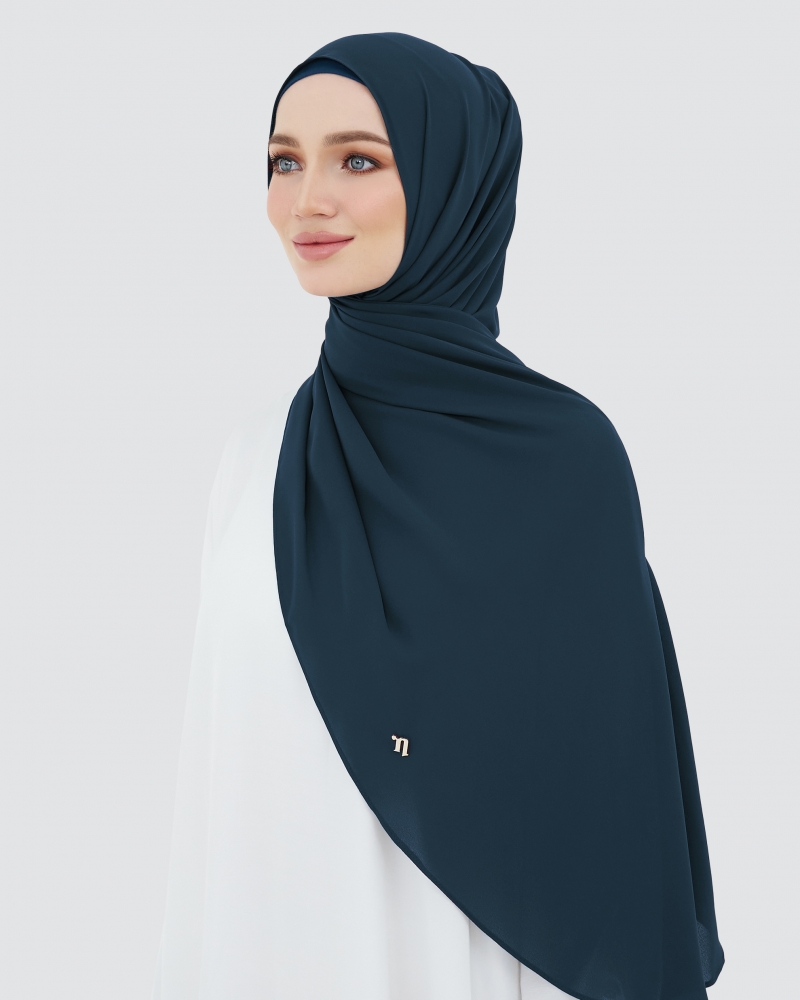 LONG CHIFFON SHAWL - NAVY BLUE