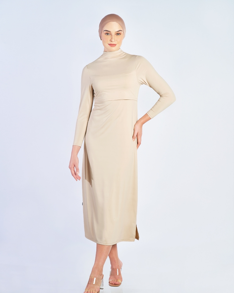 NWEAR LONG SLEEVE DRESS - NUDE