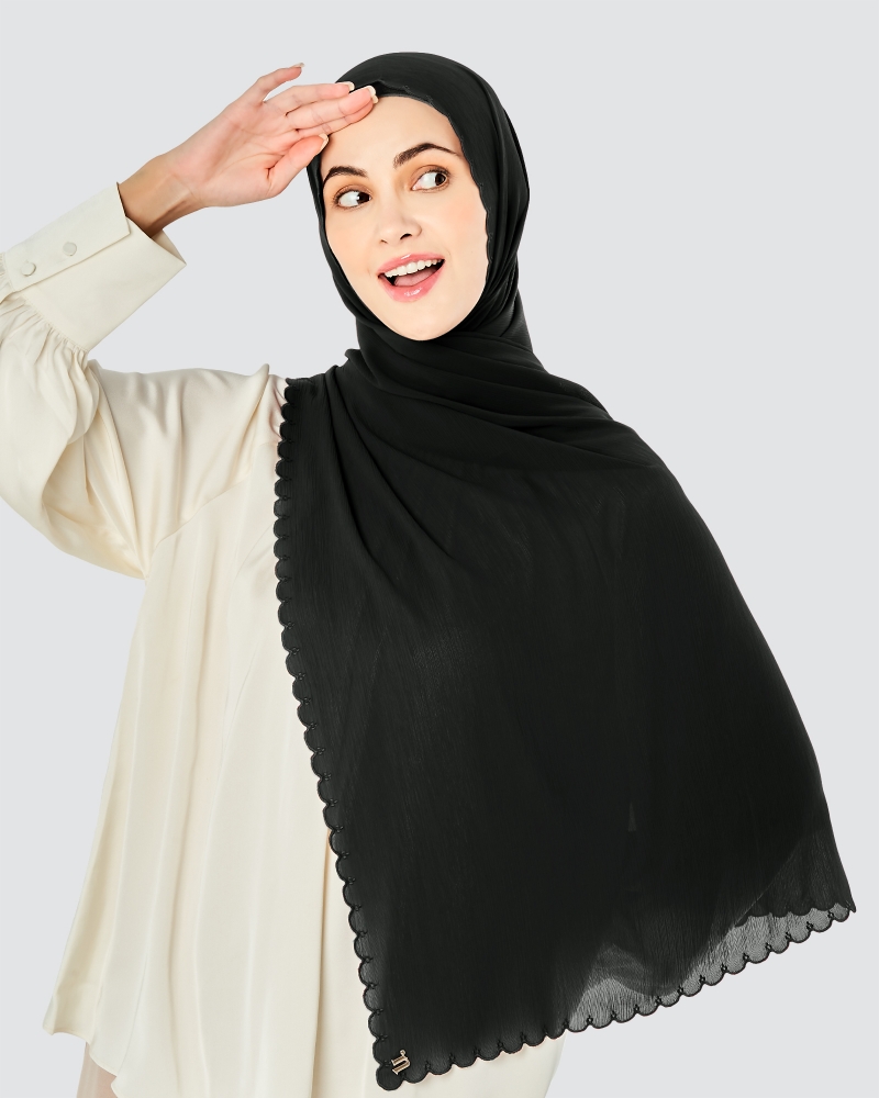SALOMA EMBROIDERED TEXTURED SHAWL - BLACK