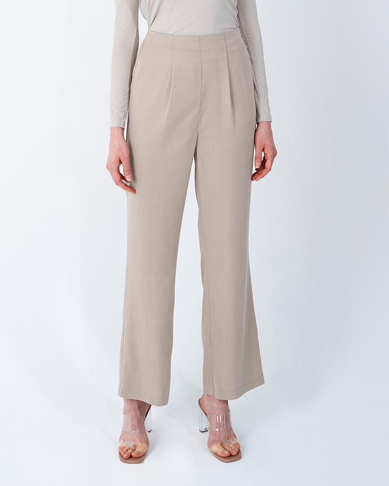 BACK SLIT TENCEL PANTS-BEIGE