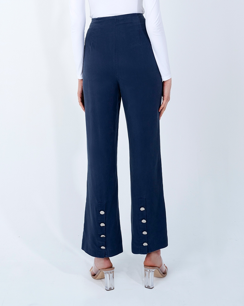 BACK SLIT TENCEL PANTS-ENSIGN BLUE
