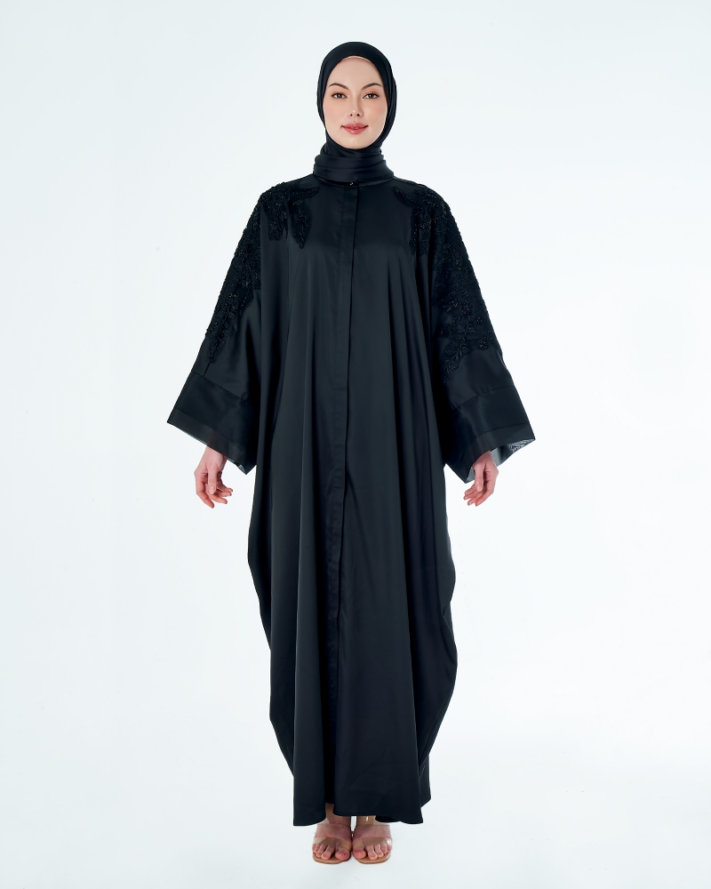 SARIMAH SATIN ORGANZA ABAYA - BLACK BEAUTY