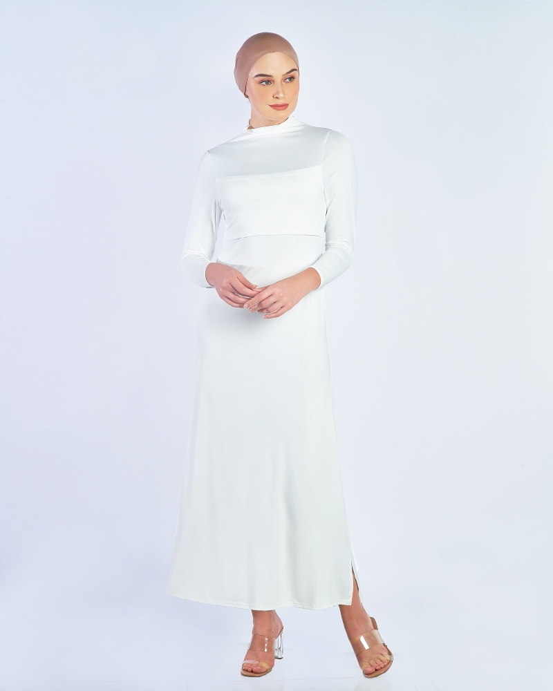NWEAR HIGH NECK LONG SLEEVE DRESS - WHITE
