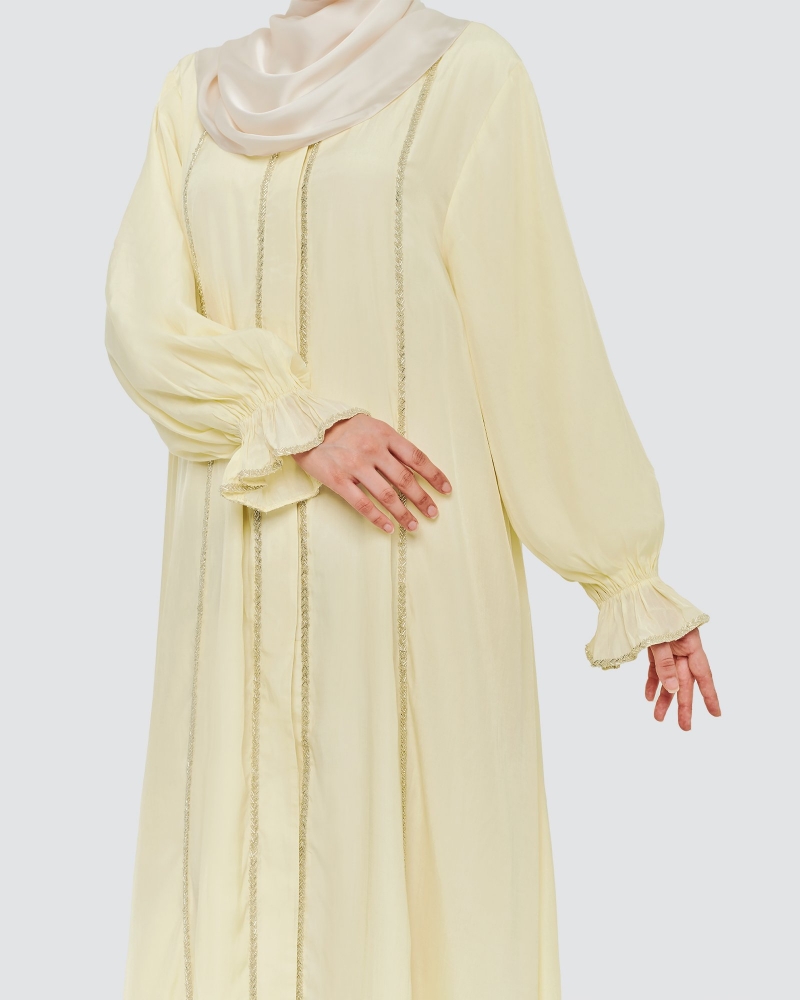 NAIRA EMBELLISHED ABAYA - LIGHT CREAM