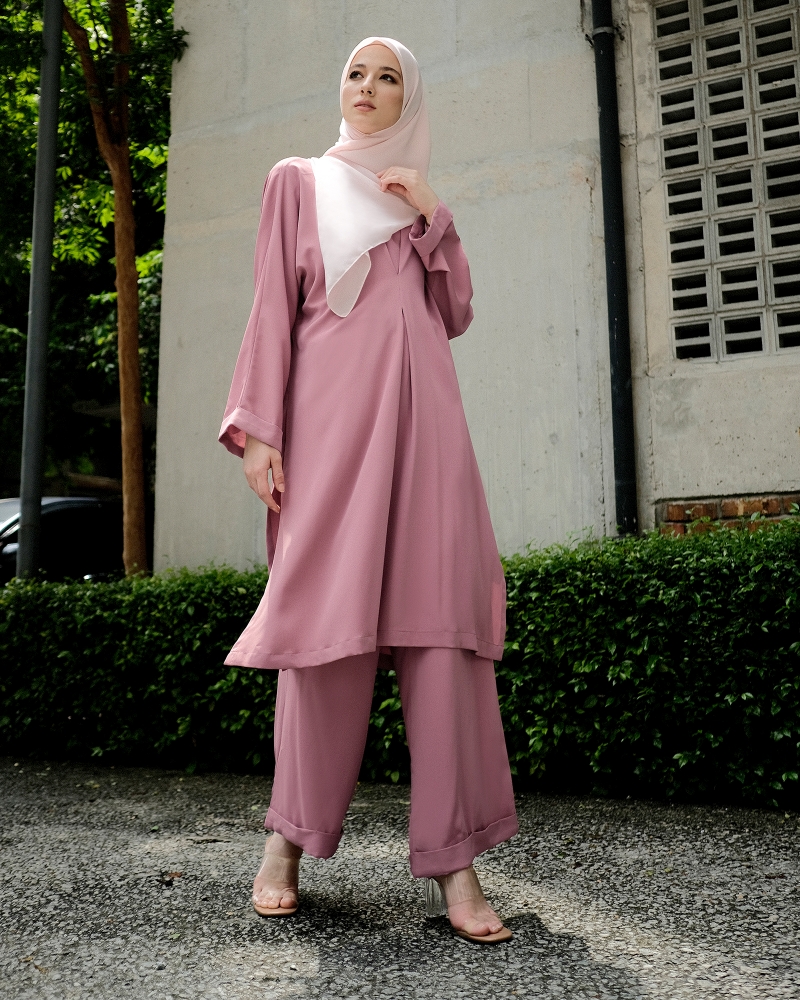 LONGLINE CO-ORD SET - MAUVE PINK