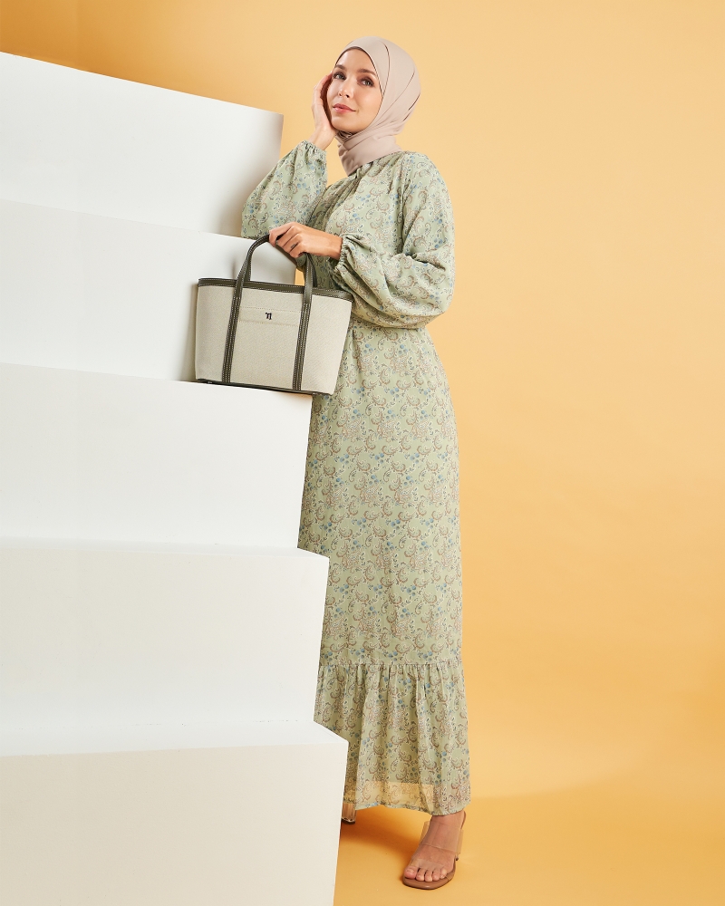 PAISLEY DRESS - DUSTY GREEN