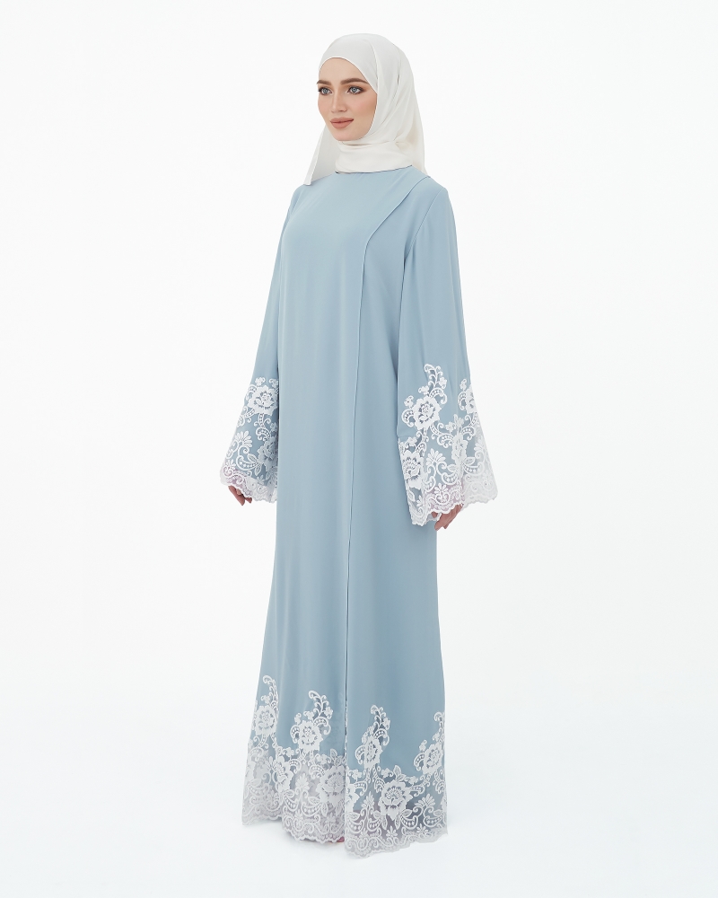 SURI OVERLAP LACE ABAYA - SMOKEY BLUE
