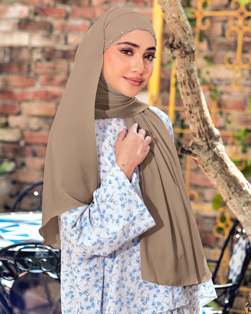 WIDURI EMBROIDERED CRYSTAL SEMI-INSTANT SHAWL - KOMBUCHA