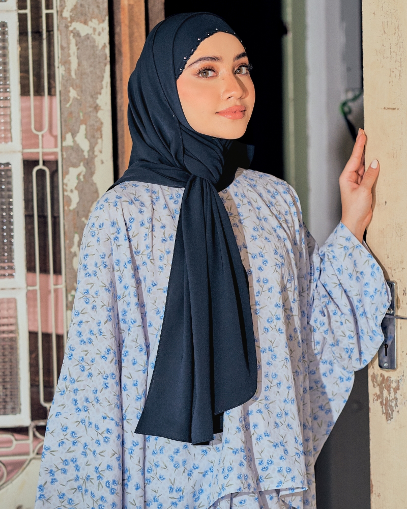 WIDURI EMBROIDERED CRYSTAL SEMI-INSTANT SHAWL - NAVY