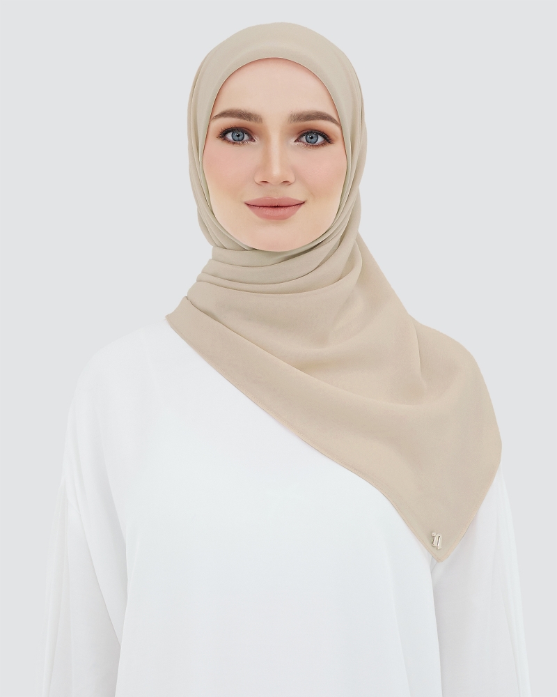 YASMINE WOOL CHIFFON SQUARE - SOFT TAN