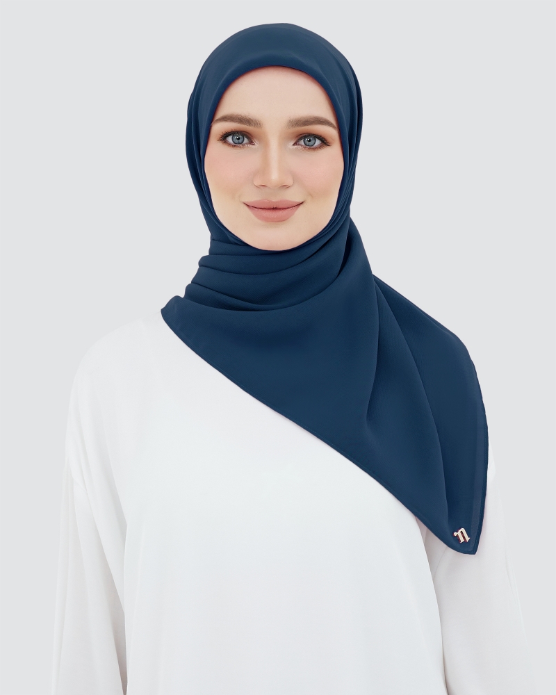 YASMINE WOOL CHIFFON SQUARE - DARK BLUE